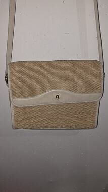 Vintage Burlap & Cream Crossbody Purse Shoulder Bag U.S. Pat Magnetic Snap